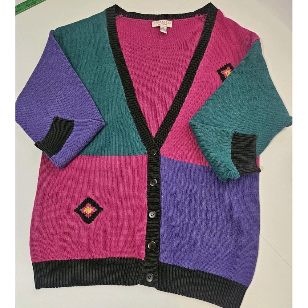 Cambridge Sports Club Vintage 90s Colorblock 100% Cotton Sweater Cardigan Medium
